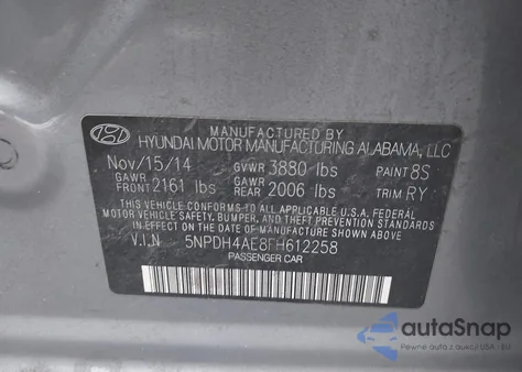 2015 Hyundai Elantra Se z USA, uszkodzony, nr VIN 5NPDH4AE8FH612258